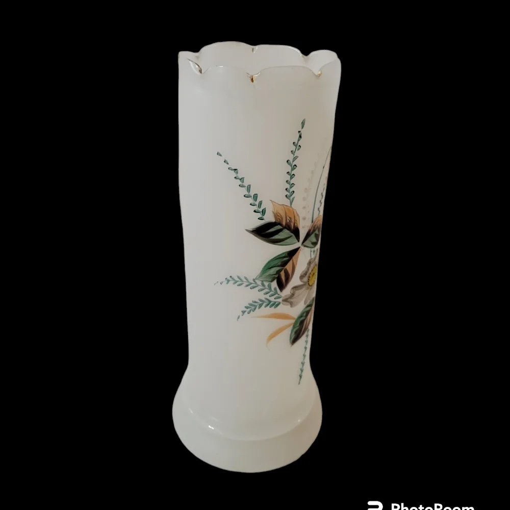 Victorian Bristol Frosted Glass Vase Handpainted